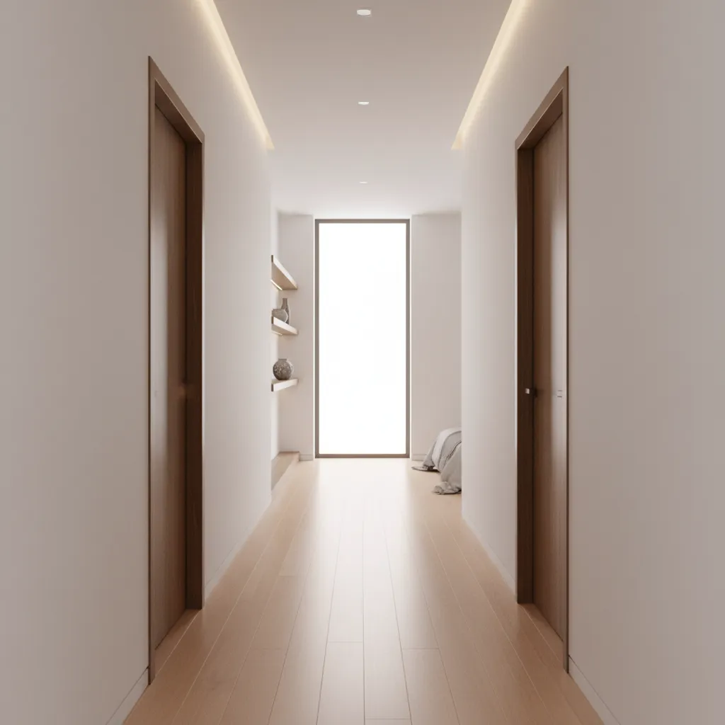 corredor conectando suítes e quarto em casa moderna