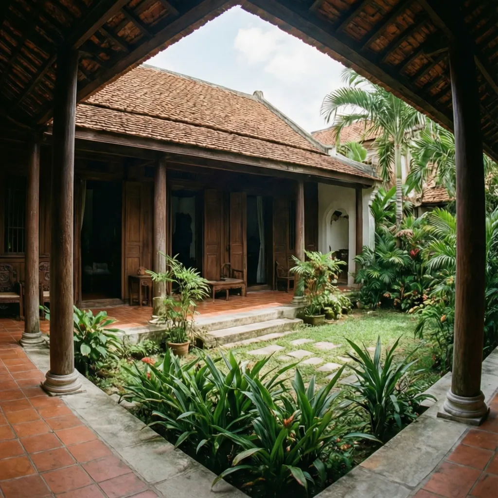 Casa con corredor perimetral rodeando el patio