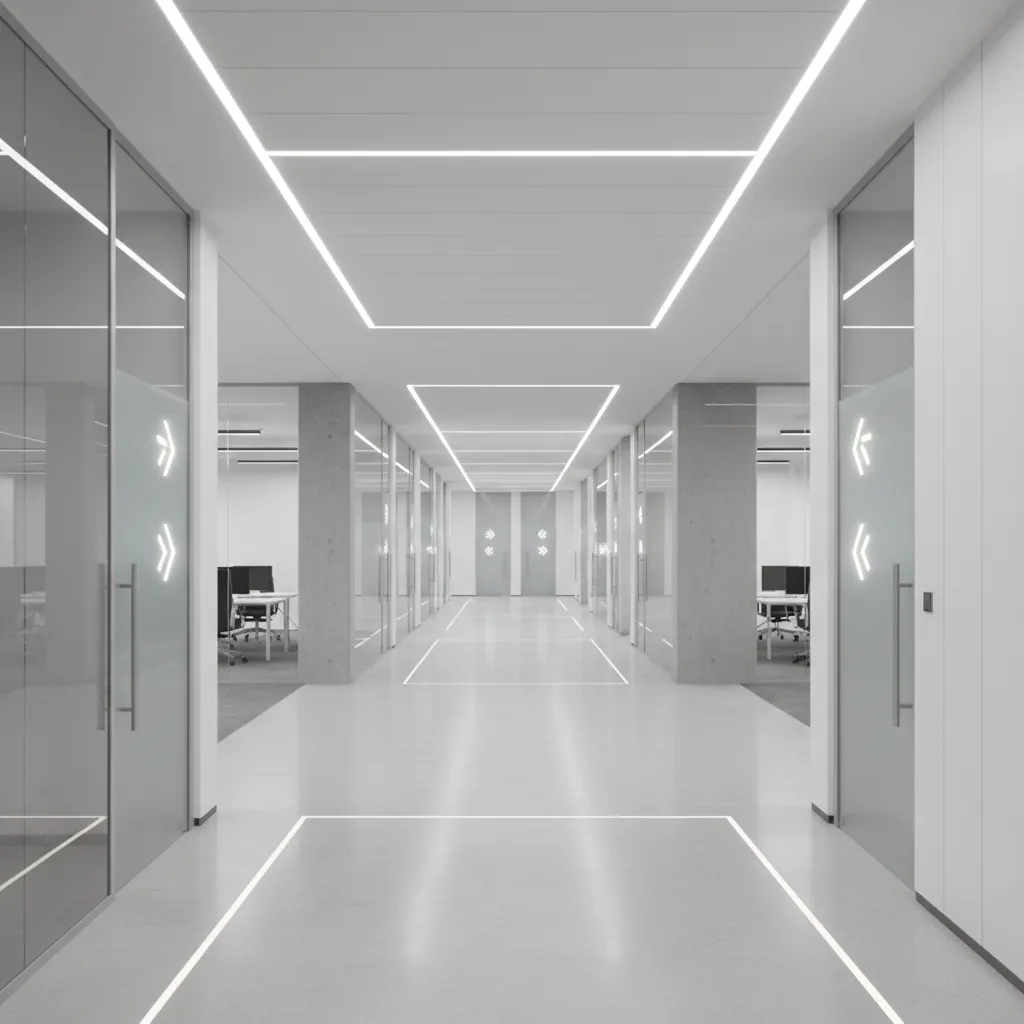 corridor layout guiding occupants toward separate building exits