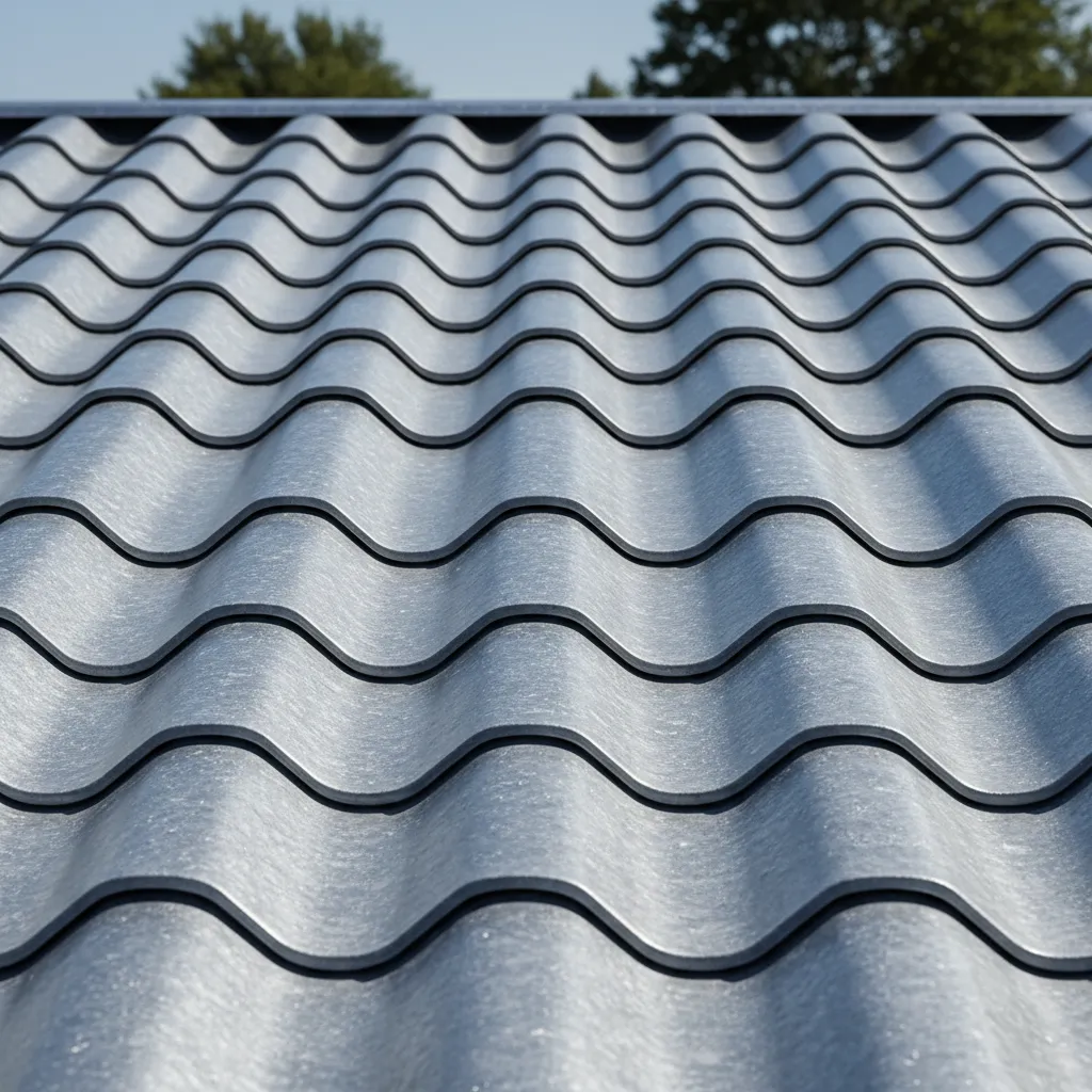 Corrugated metal roof panels showing overlapping wave pattern coverage