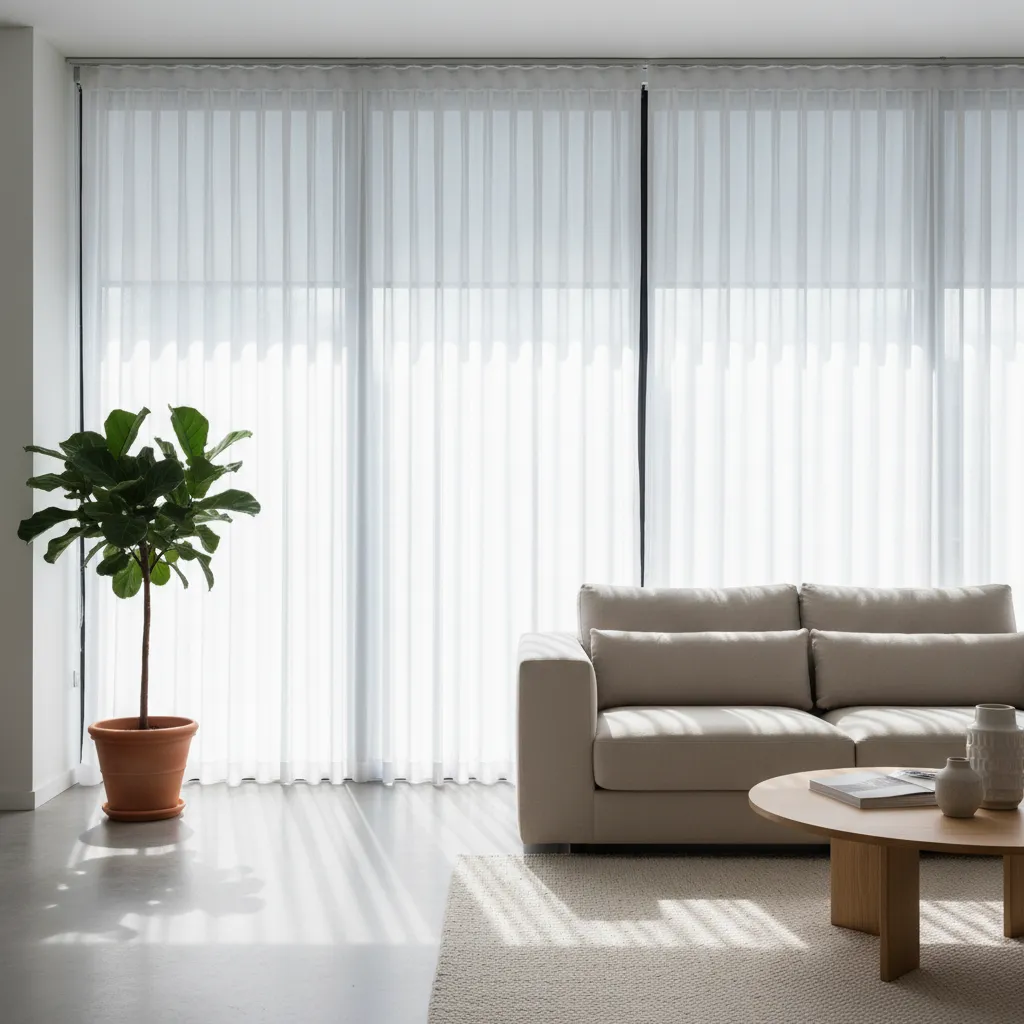Ventana con combinación de cortinas y estores en un interior moderno