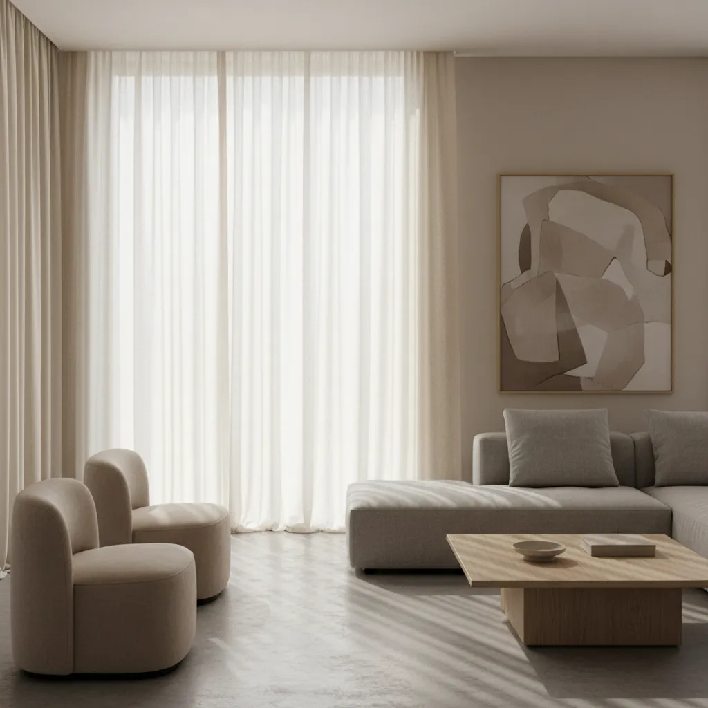 Cortinas largas del techo al suelo en un salón luminoso