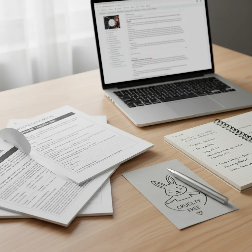 cosmetics regulation documents and cruelty free certification icons