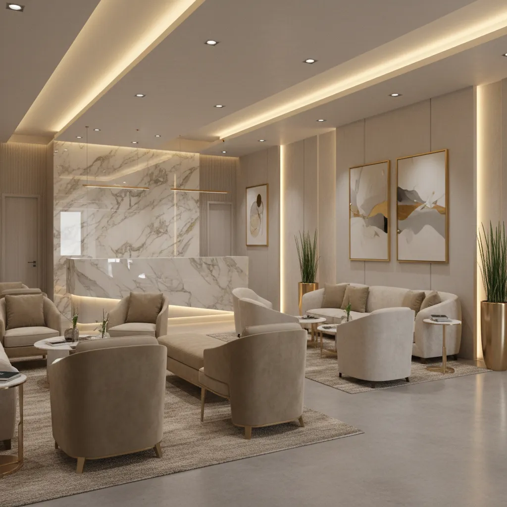 luxury cosmetic dentistry clinic interior with elegant waiting lounge