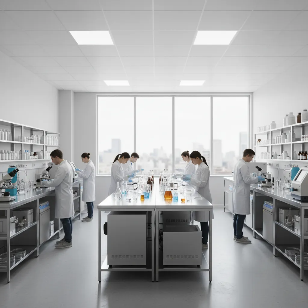 Cosmetic laboratory testing environment illustrating product safety research
