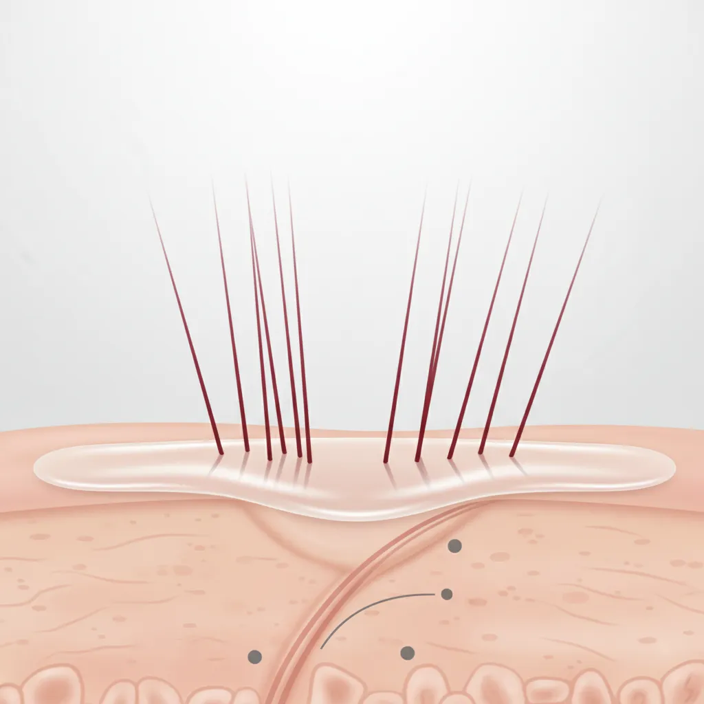 Visual example of makeup layer affecting light penetration on skin