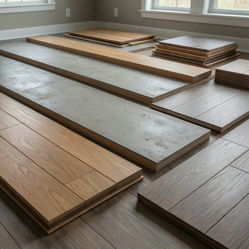 Construction materials such as engineered wood flooring and fiber cement siding for affordable home building