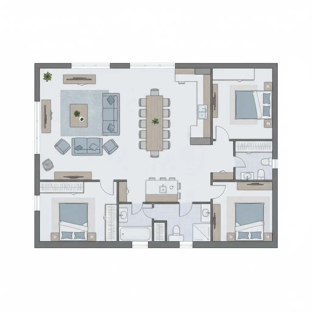 simple rectangular floor plan design for a cost efficient 2000 sq ft home