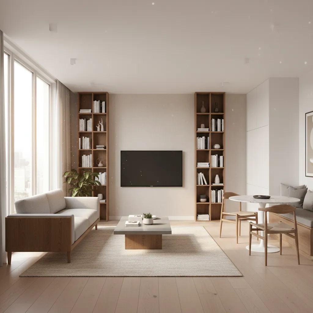 Stylish but compact city apartment interior highlighting urban living costs