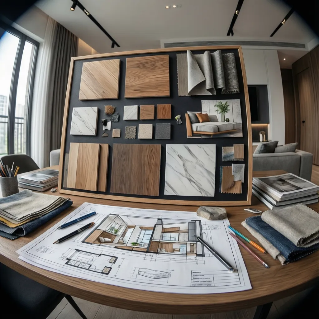 Proyecto de reforma interior con muestras de materiales