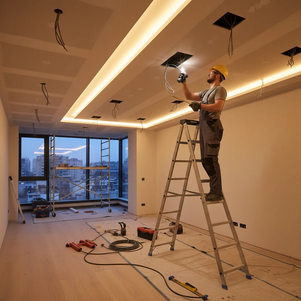 Proceso de instalación de iluminación en un proyecto de interiorismo