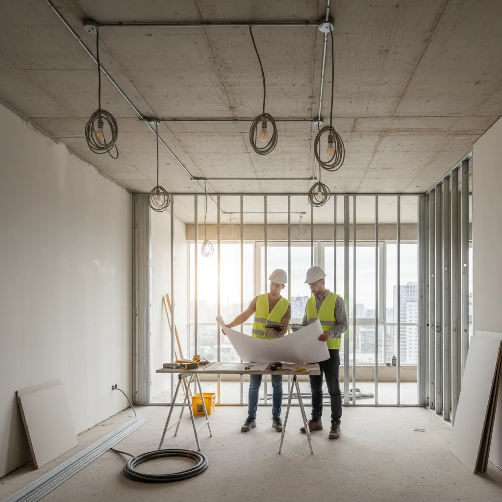 Proceso de reforma interior mostrando instalación eléctrica y planificación