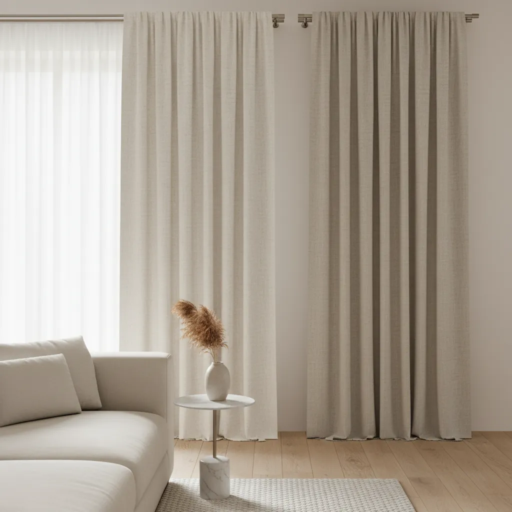 Side by side curtain texture comparison cotton and linen