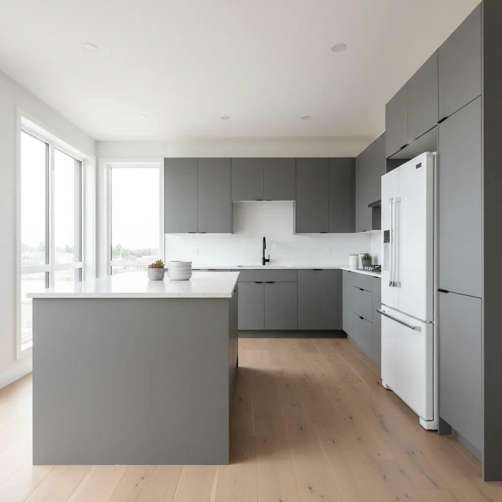 counter-depth refrigerator aligned with kitchen cabinets but slightly protruding