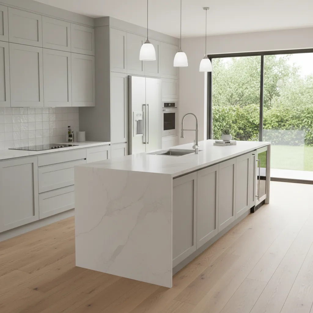 counter depth refrigerator integrated into modern kitchen cabinet layout