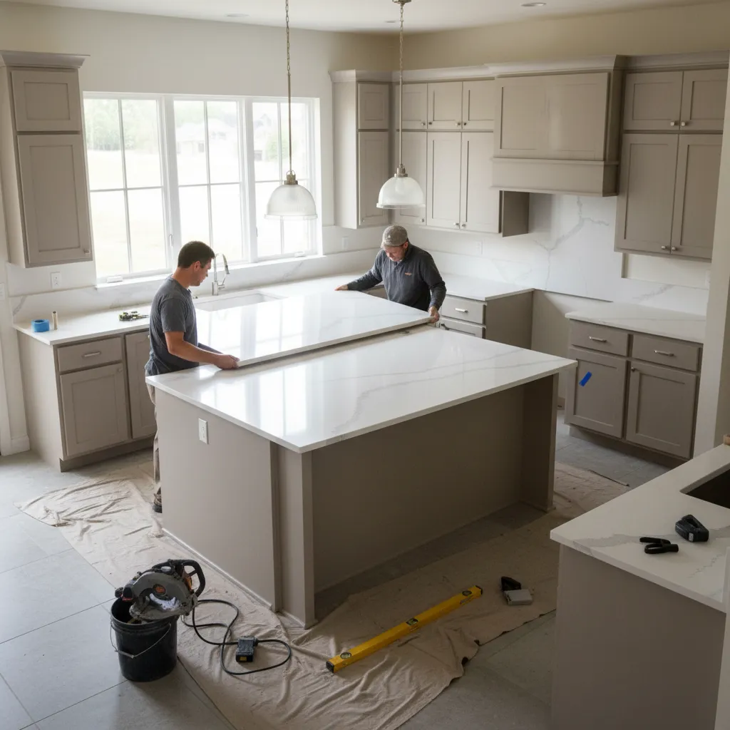 Kitchen with newly installed countertop on existing cabinets