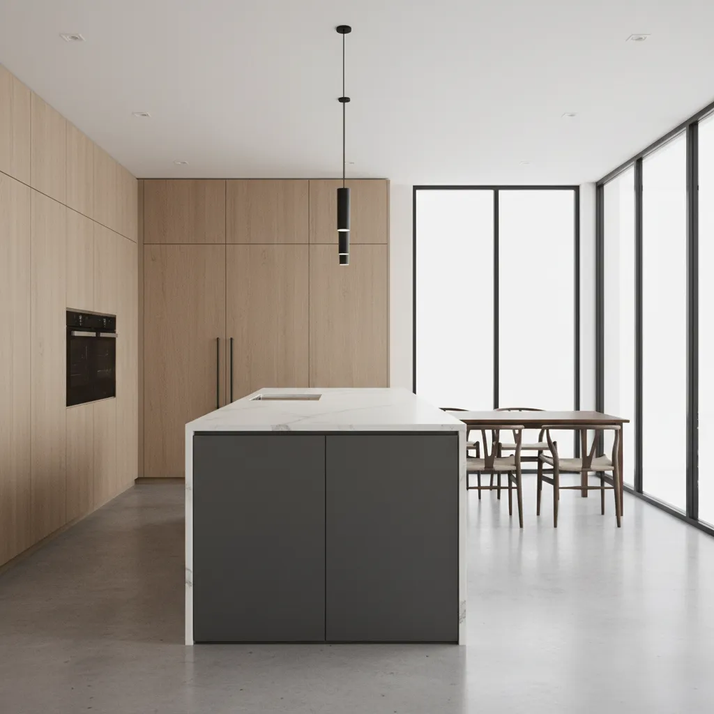 Kitchen island countertop showing planned seam placement