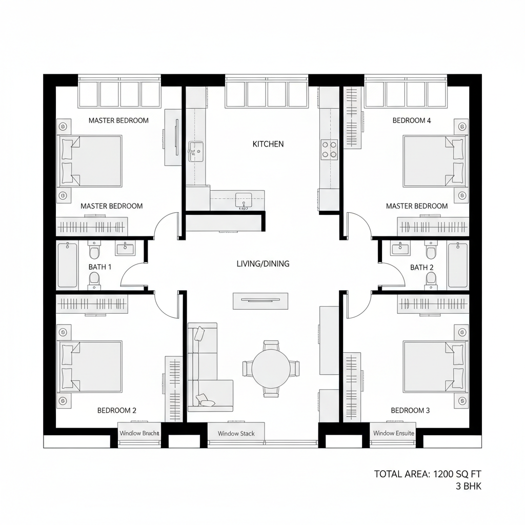 1200 Sq Ft Feels Too Tight? Smart 3 BHK Floor Plan Layouts