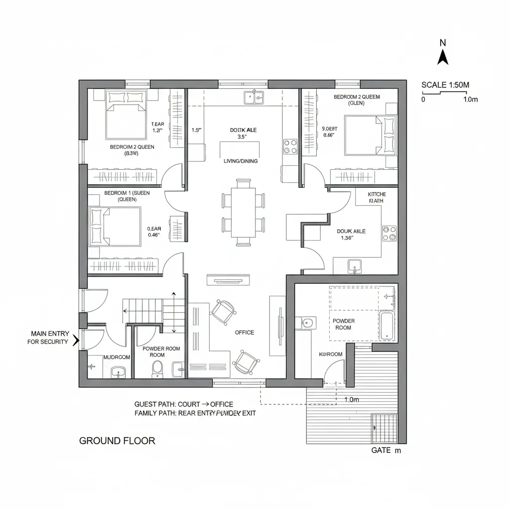 Court-Linked Office with Garden Buffer