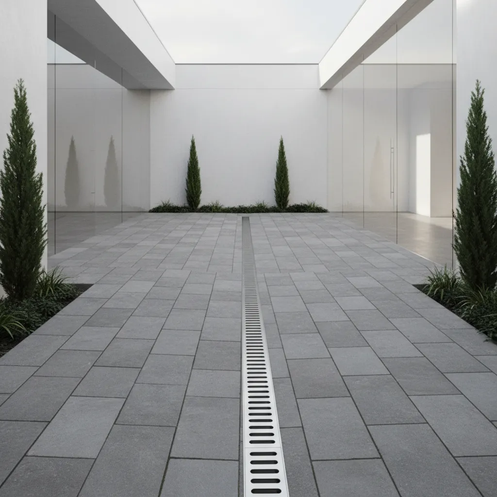 courtyard paving with subtle drainage slope and channel drain