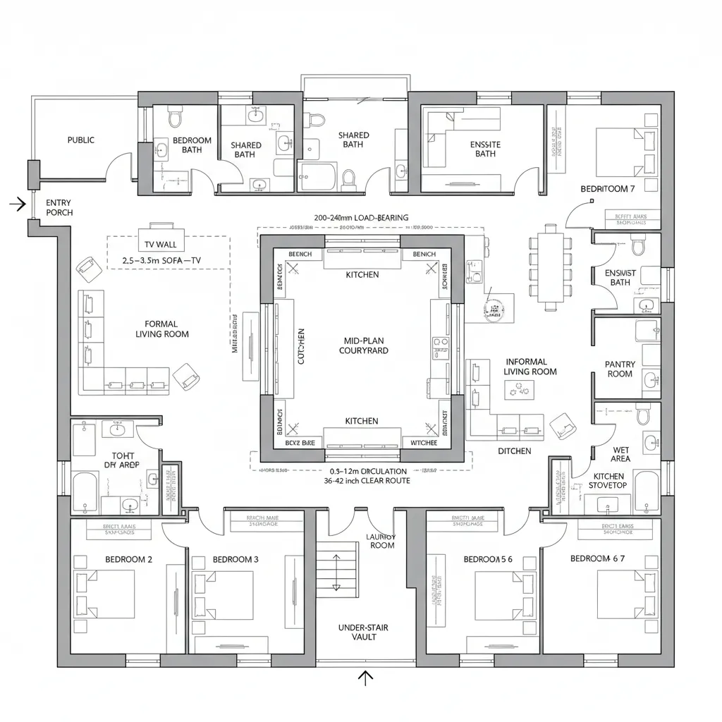 Courtyard Axis with Dual Living Rooms