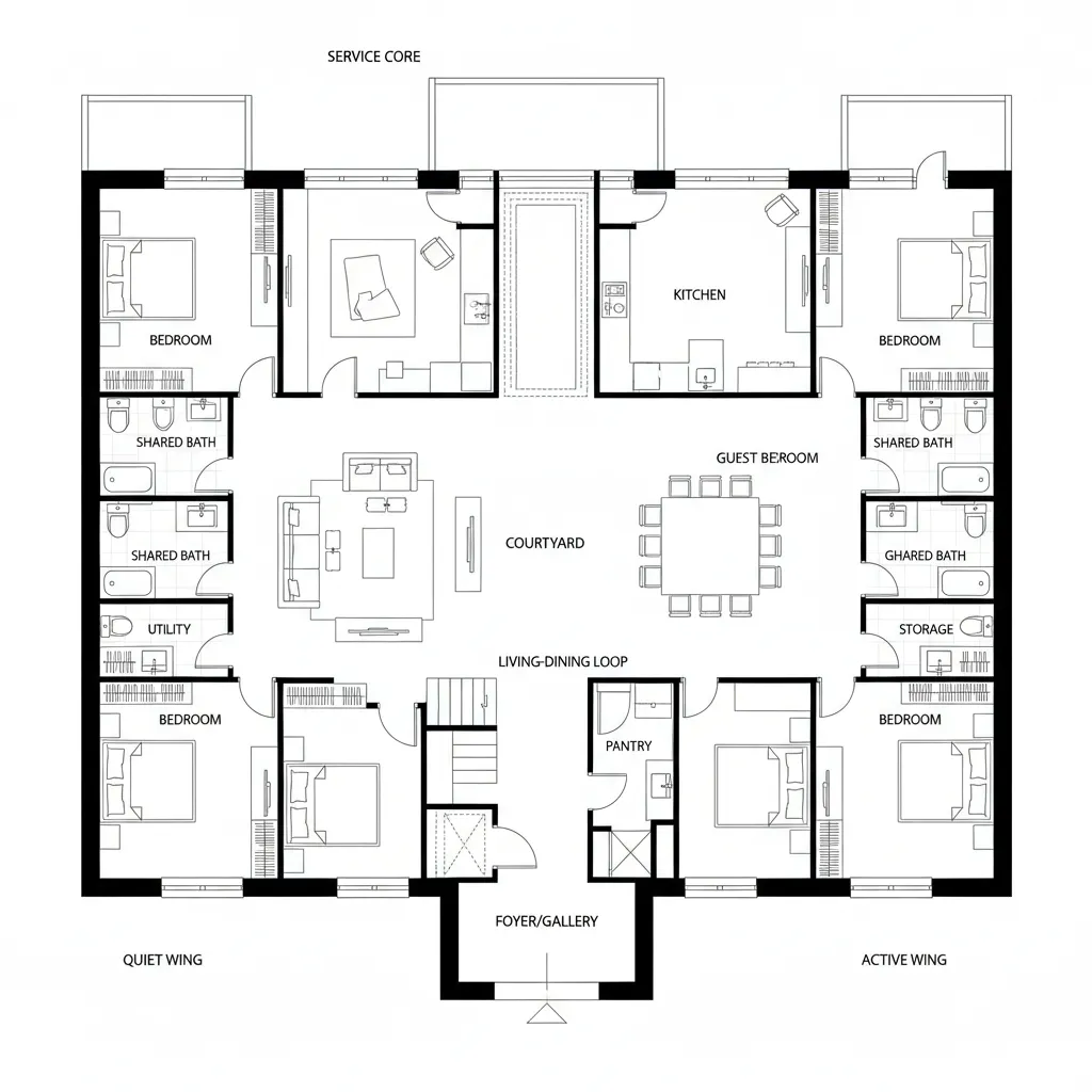 Courtyard Spine with Dual Wings