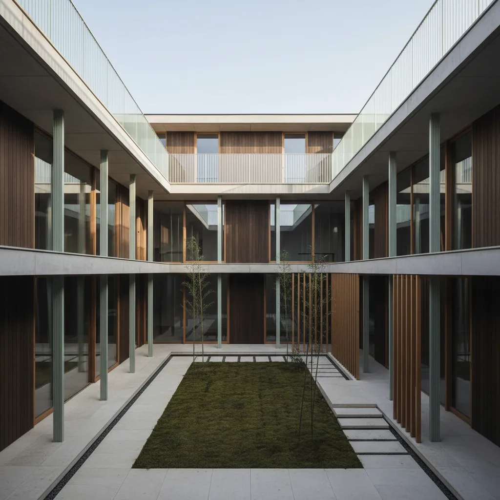 Courtyard Two-Floor Interface: A future-forward residential layout where the courtyard becomes the operating system for everyday life