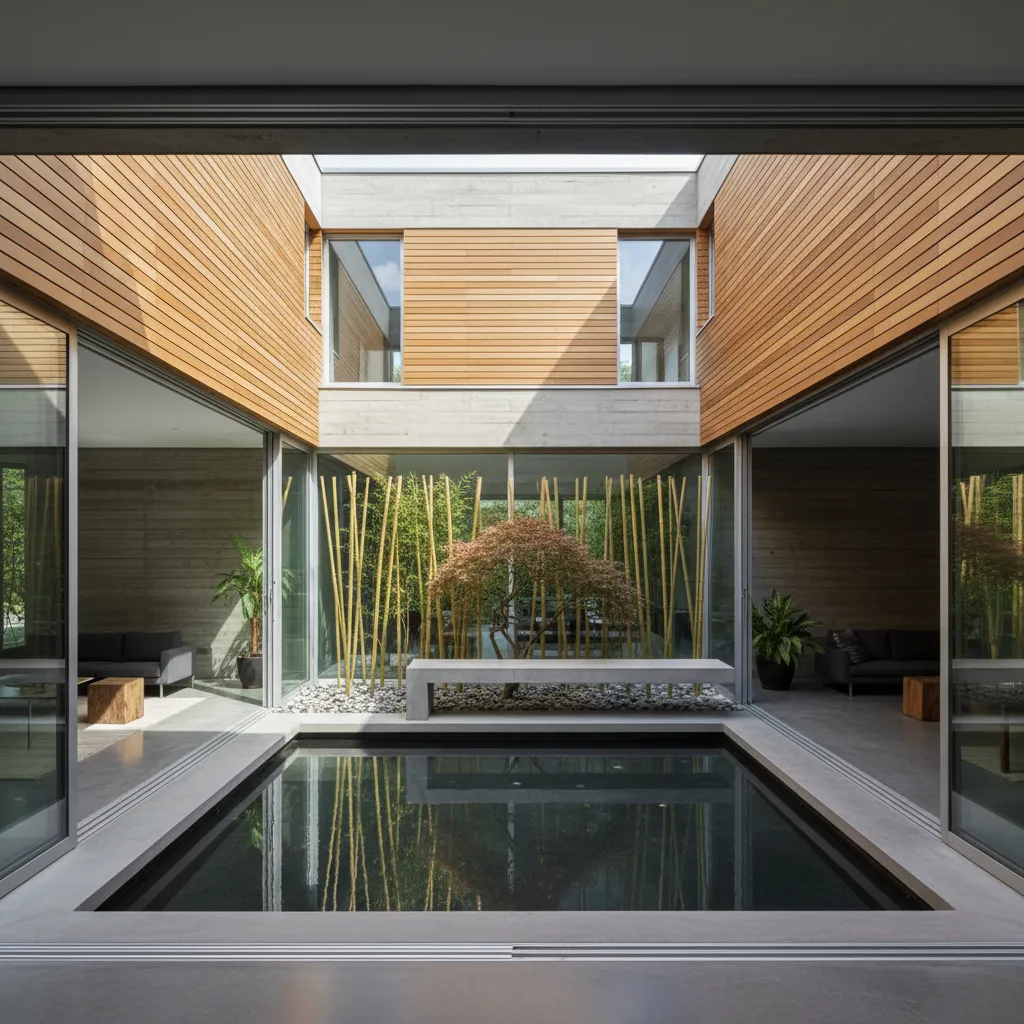 Casa de planta baja con patio interior moderno