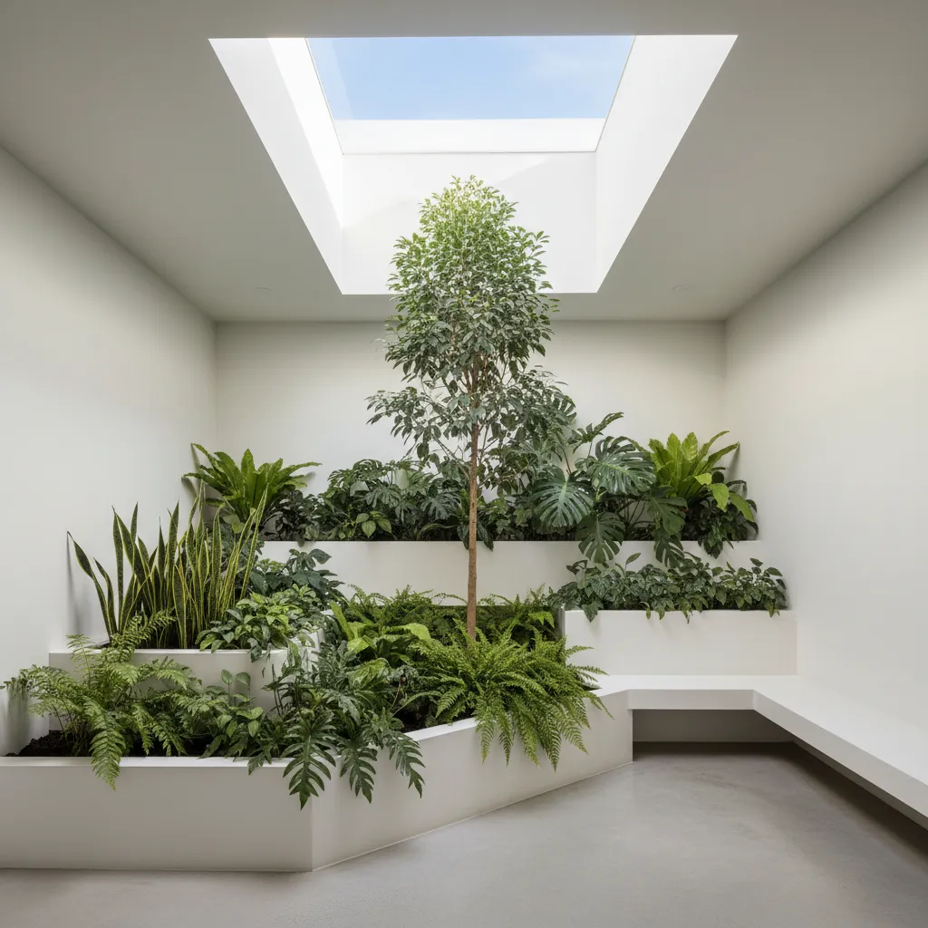 Vegetación organizada en patio interior moderno