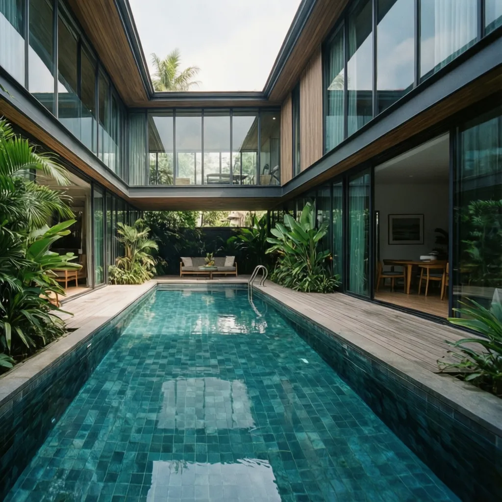 Kolam renang kecil di tengah rumah konsep courtyard