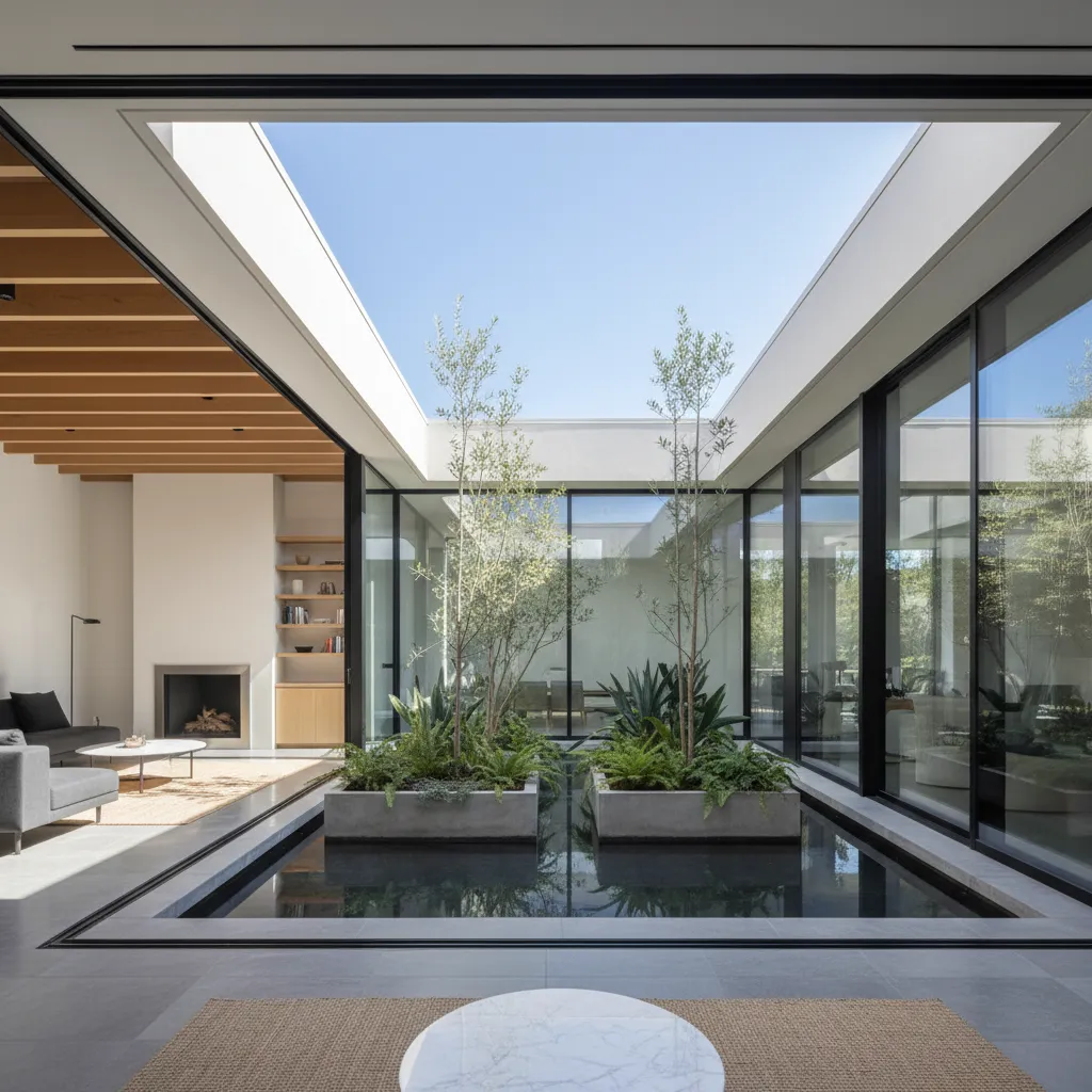 casa de un nivel con patio interior que aporta luz natural