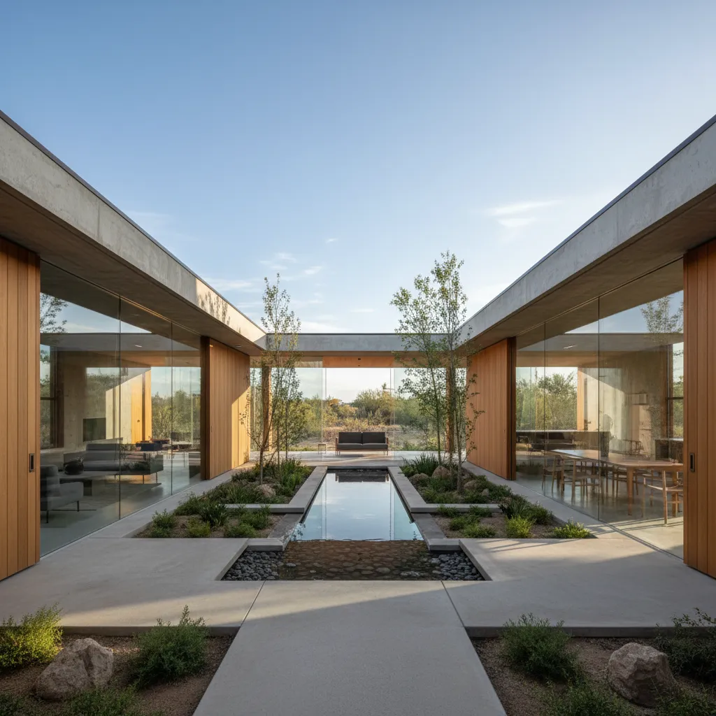Casa de una sola planta organizada alrededor de un patio interior