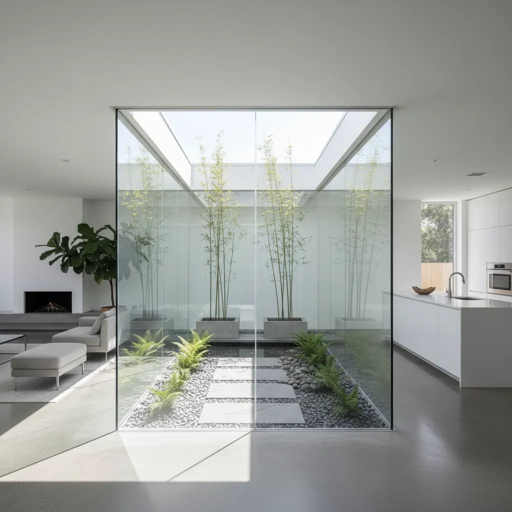 Casa de una planta con patio interior moderno