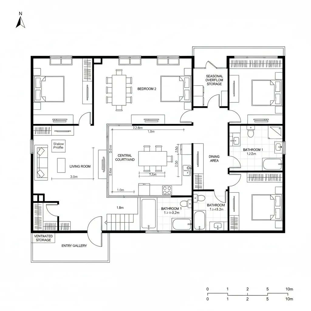 Courtyard Spine with Dual-Aspect Rooms