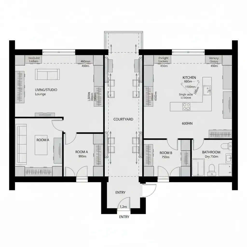 Courtyard Spine + Linked Rooms