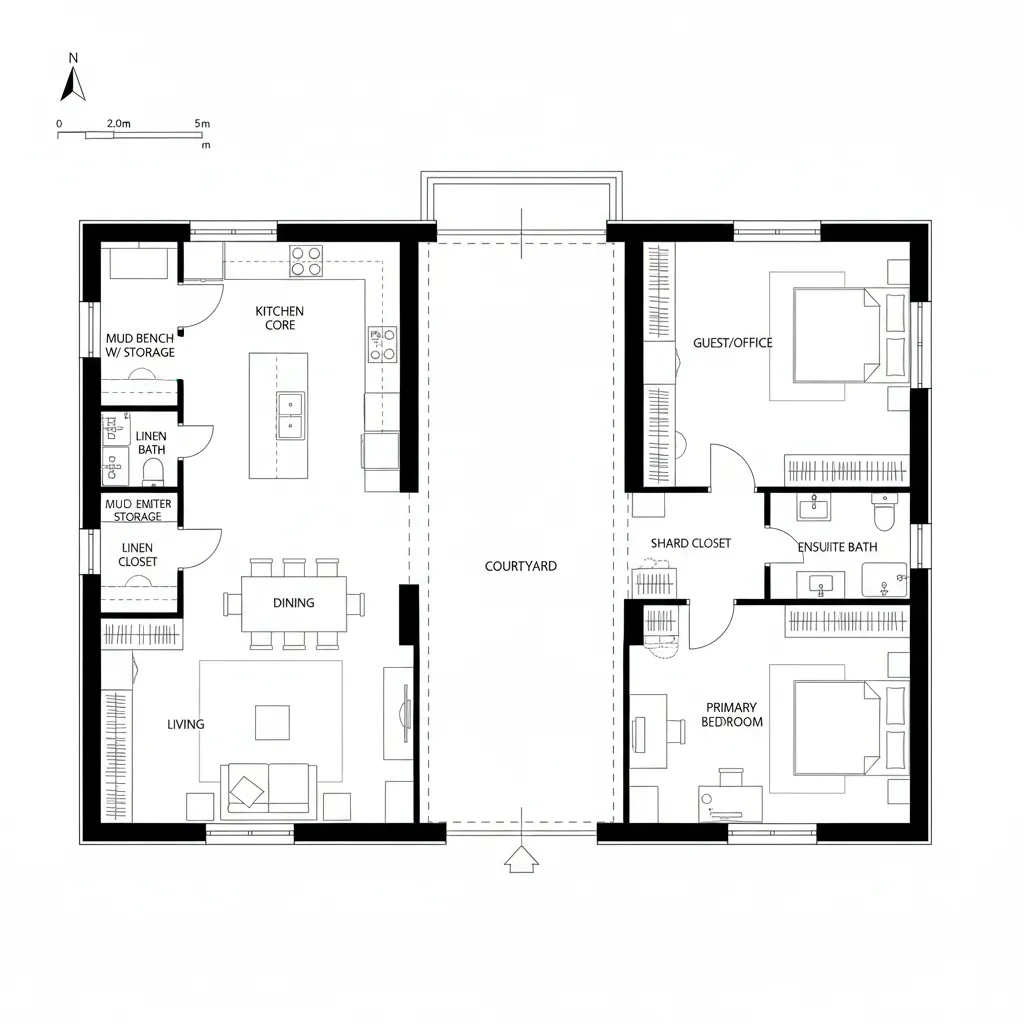 Courtyard Spine with Split Bedrooms