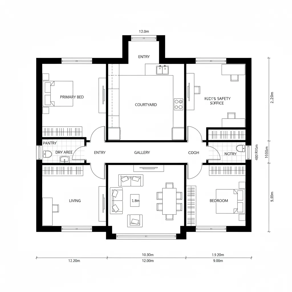 Courtyard Spine + Split Bedrooms
