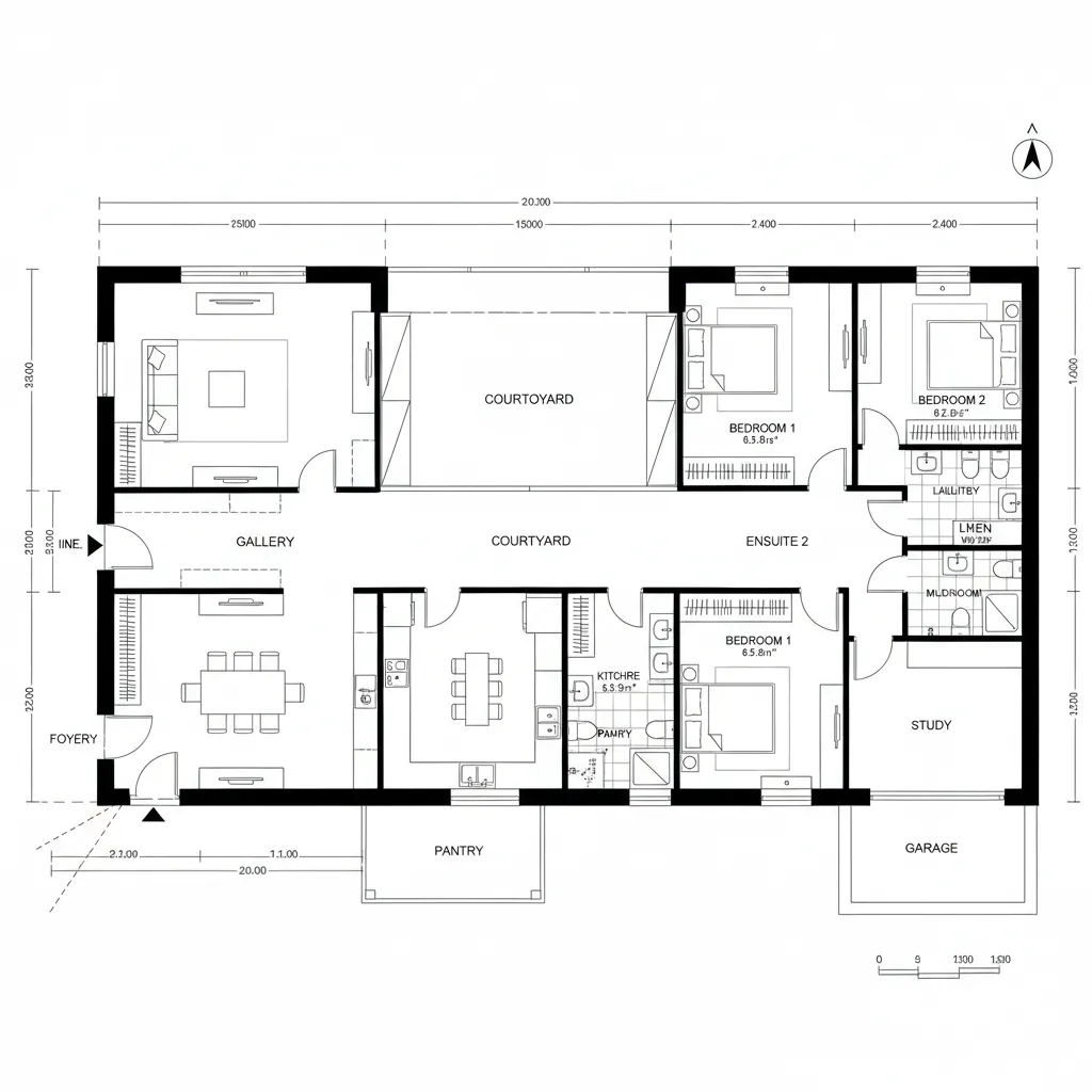Courtyard Spine with Split Wings