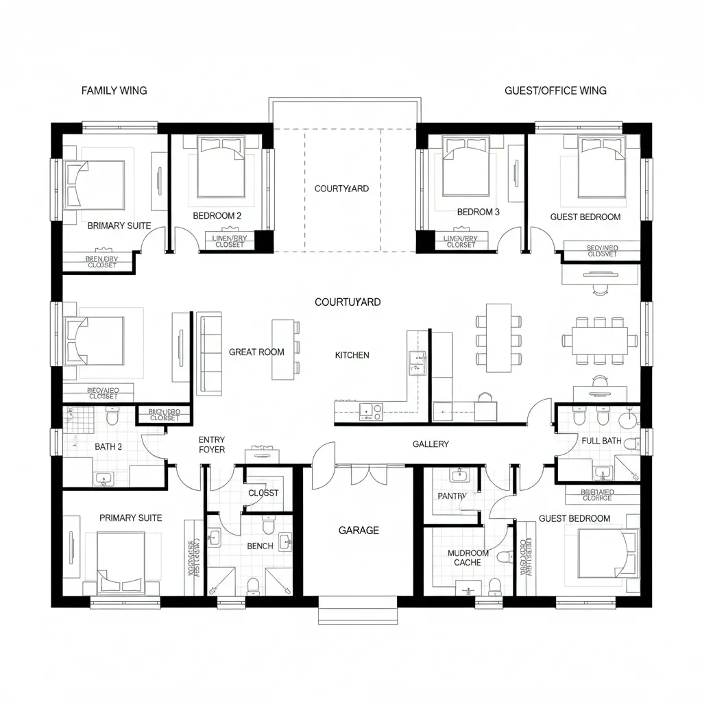 Courtyard Core + Split Wings