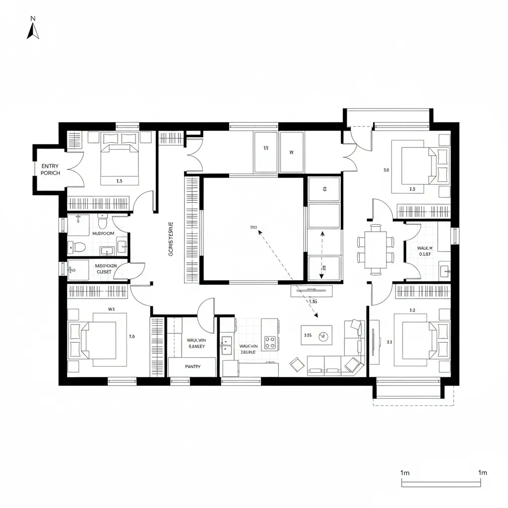 Courtyard Core + Split-Wing 3BR