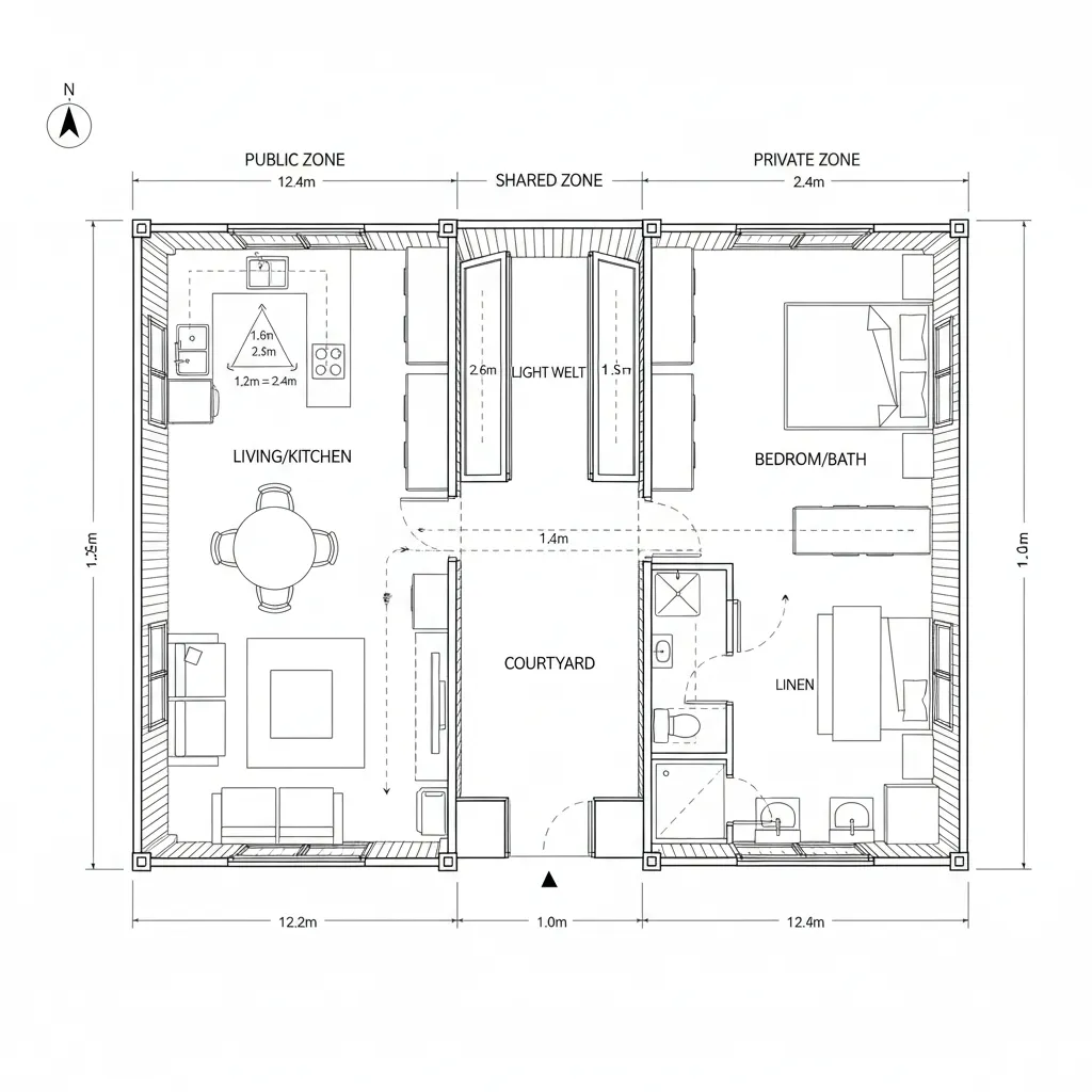 Courtyard Stitch: Split Modules with Light Well