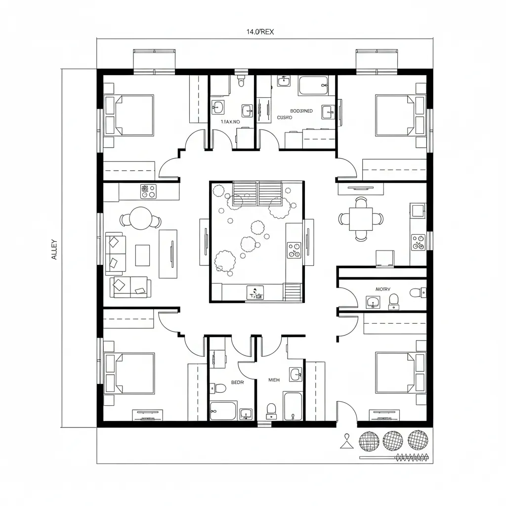 Courtyard Triplex with Side-Load Access