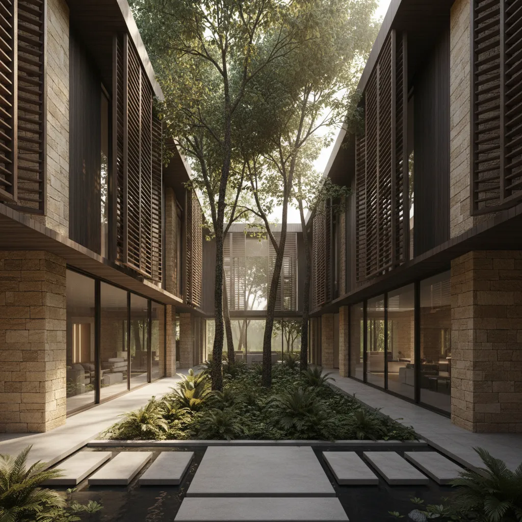 Villa Layout With Central Courtyard: A future-forward courtyard villa where flow, climate, and ritual compile into everyday clarity