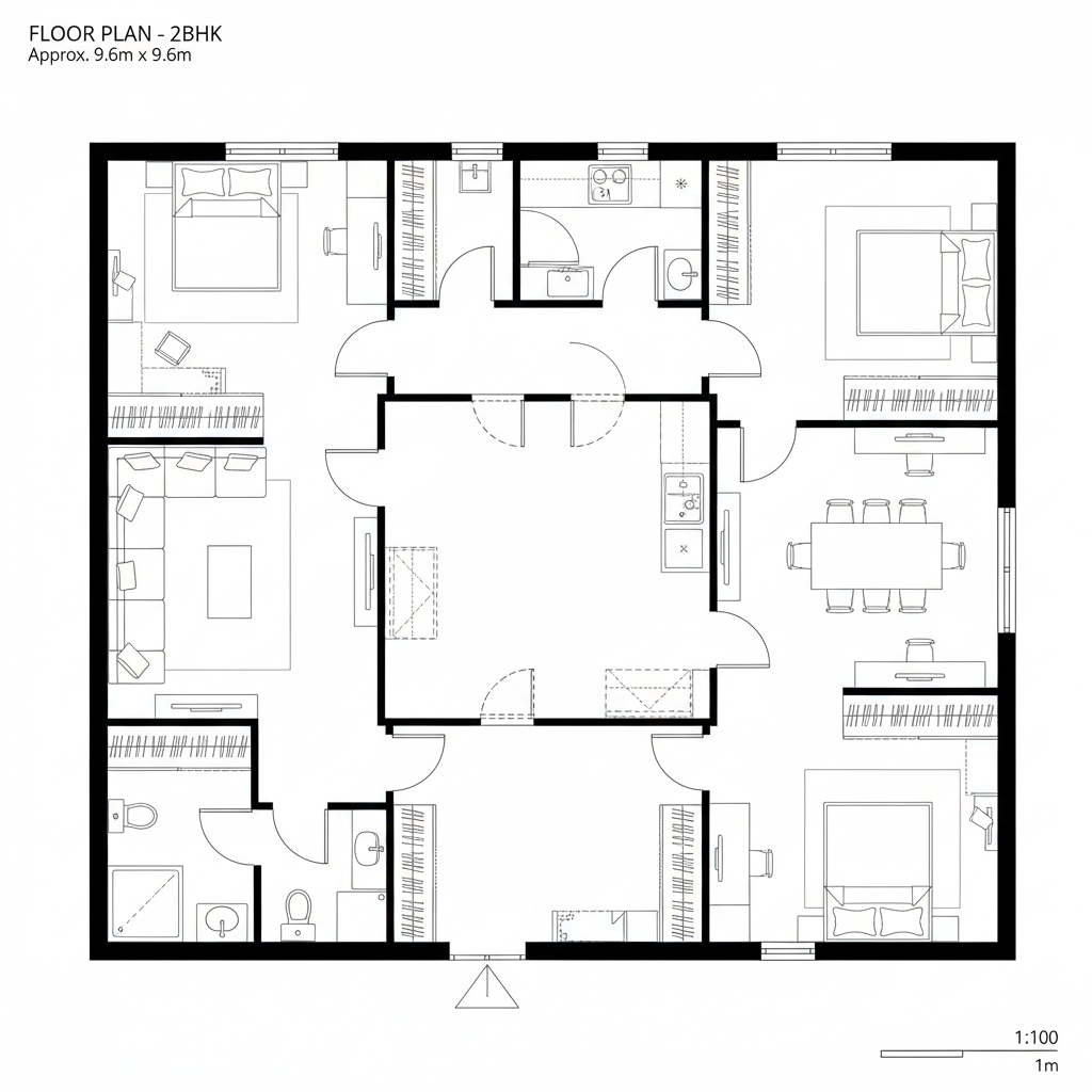2 BHK Square Plot Plan: 3 Layouts That Fix Tight Space