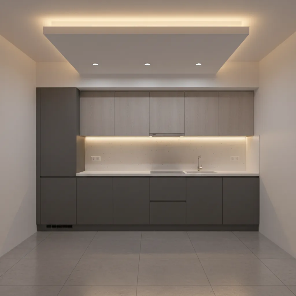 Small kitchen POP ceiling with warm cove lighting