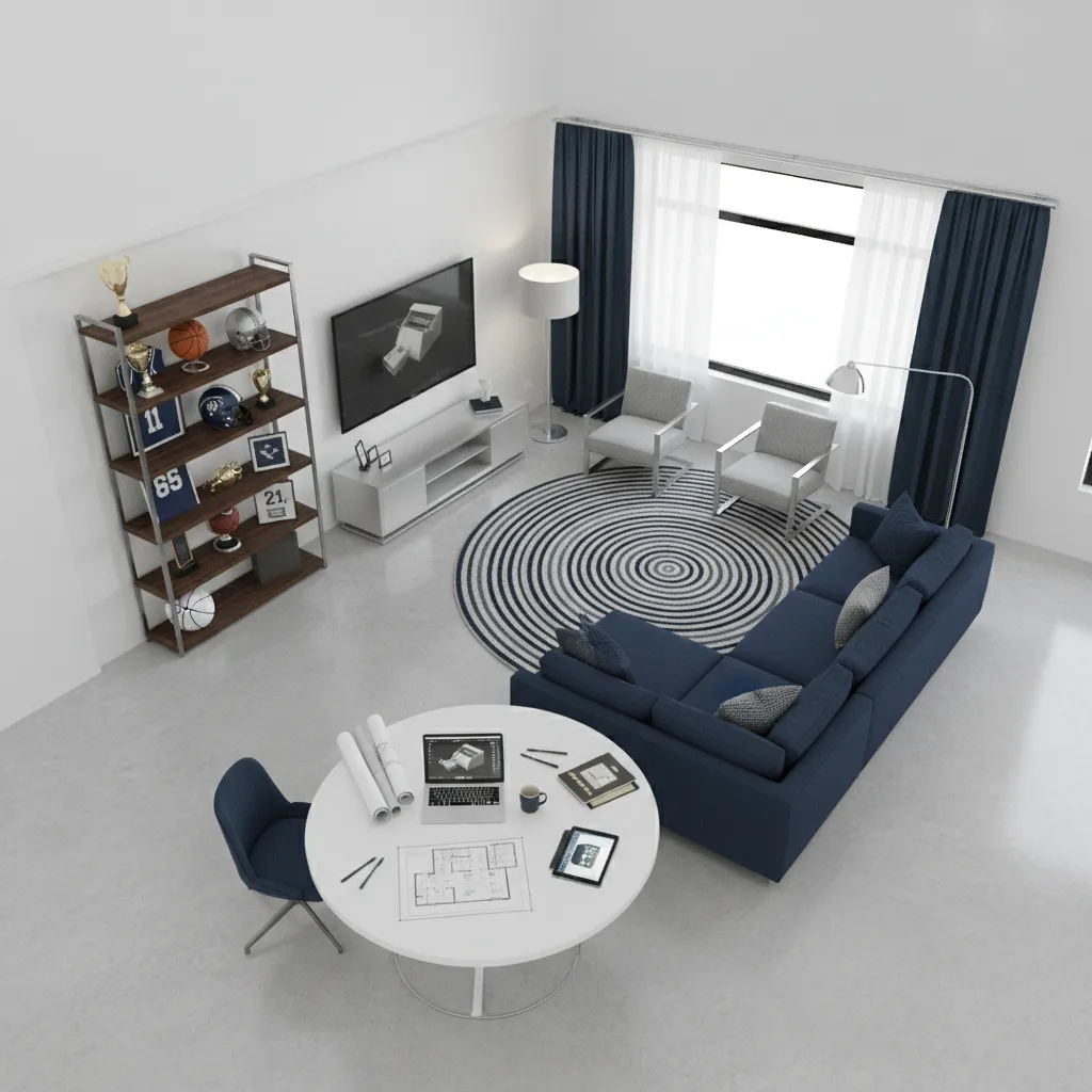layout planning for a Dallas Cowboys themed room with furniture placement