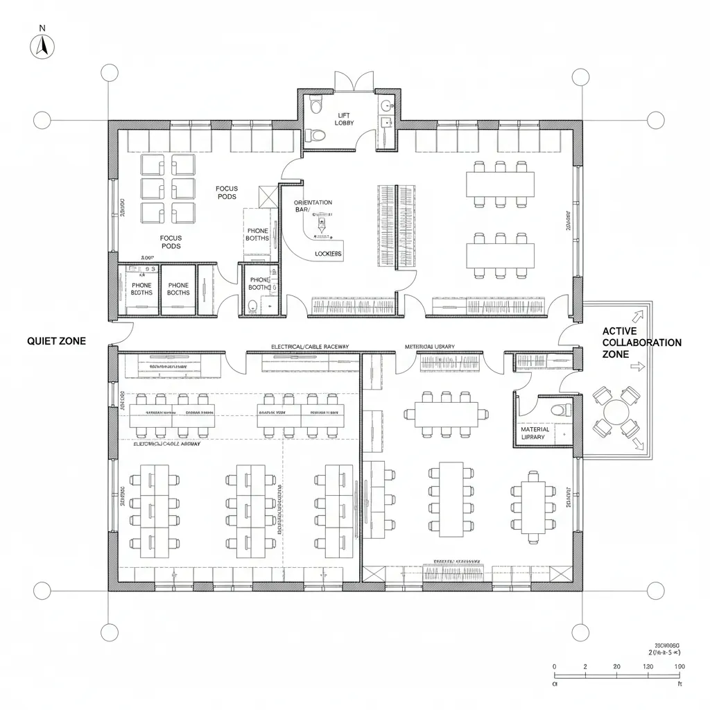 Second Level: Co-Work Plate with Quiet/Active Zoning