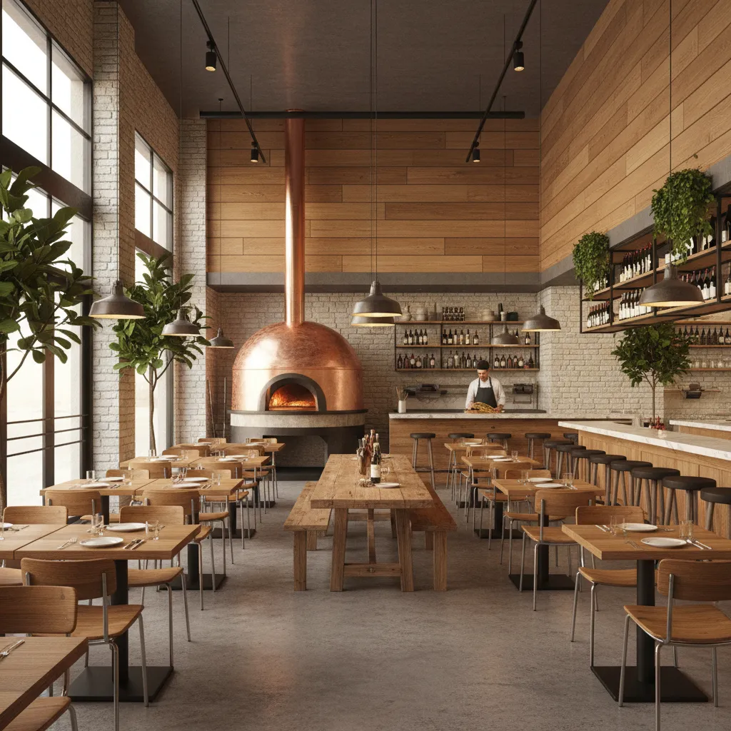 modern California style pizza restaurant interior dining space