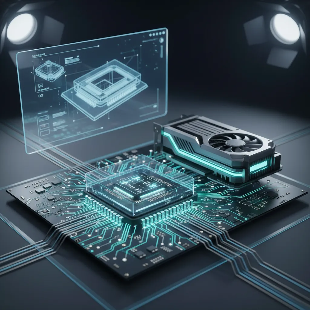 Computer hardware components CPU and GPU concept for 3D rendering performance