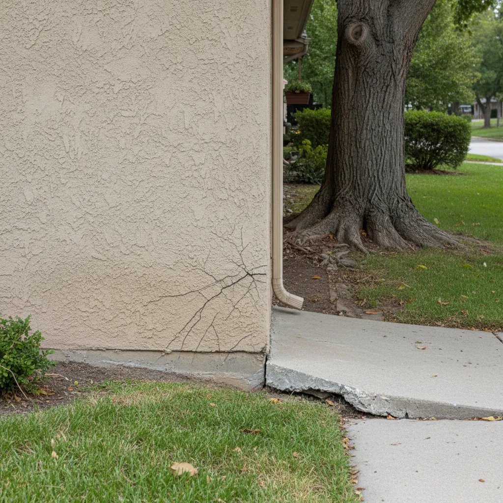 boundary wall with small cracks caused by nearby tree roots